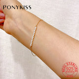 925 Silver Minimalist Pearl Row 14K Bracelet for Women