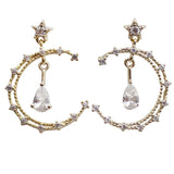 925 Silver Moon Water Drop Zircon Stud Earrings Romantic Fine Jewelry