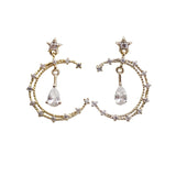 925 Silver Moon Water Drop Zircon Stud Earrings Romantic Fine Jewelry