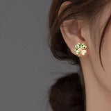 925 Silver Pearl Zircon Grid Clover Stud Earrings