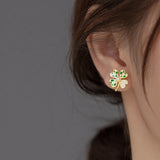 925 Silver Pearl Zircon Grid Clover Stud Earrings