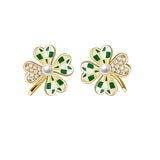 925 Silver Pearl Zircon Grid Clover Stud Earrings