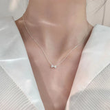 925 Silver Zircon CZ Bowknot Choker Necklace Classic Jewelry