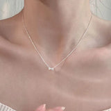 925 Silver Zircon CZ Bowknot Choker Necklace Classic Jewelry