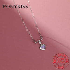 925 Silver Moonstone Opal Heart Pendant Necklace Women Jewelry