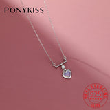 925 Silver Moonstone Opal Heart Pendant Necklace Women Jewelry