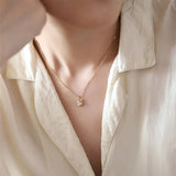 925 Silver Zircon Pearl Clover Pendant Choker Necklace for Women