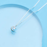 925 Silver Zircon Moon Star Pendant Necklace Chain Women