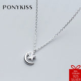 925 Silver Zircon Moon Star Pendant Necklace Chain Women