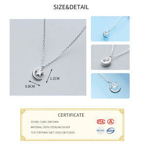 925 Silver Zircon Moon Star Pendant Necklace Chain Women