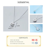 925 Silver Zircon Moon Star Pendant Necklace Chain Women
