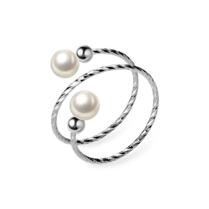 925 Silver Adjustable Pearl Spiral Ring