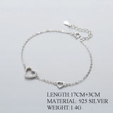 S925 Sterling Silver Zircon Heart Bracelet Romantic Jewelry