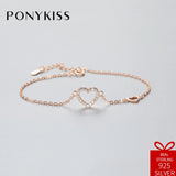 S925 Sterling Silver Zircon Heart Bracelet Romantic Jewelry