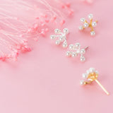 S925 Sterling Silver Cat Stud Earrings Zircon Pearl