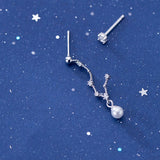 S925 Sterling Silver Cat Stud Earrings Zircon Pearl