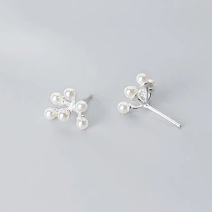 S925 Sterling Silver Cat Stud Earrings Zircon Pearl