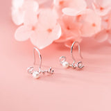 S925 Sterling Silver Cat Stud Earrings Zircon Pearl