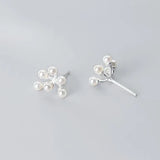 S925 Sterling Silver Cat Stud Earrings Zircon Pearl