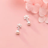 S925 Sterling Silver Cat Stud Earrings Zircon Pearl