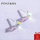 Romantic S925 Sterling Silver Crystal Stud Earrings Women Party Gift