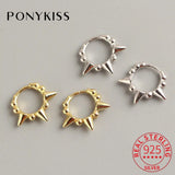 S925 Silver Round Bead Rivet Hoop Earrings Punk Unisex Accessory