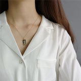 925 Silver Elizabeth Square Pendant Necklace Chain Lady Fine Jewelry Gift