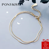 925 Sterling Silver Double Layer Golden Bracelets Women Dance Party Jewelry
