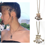 925 Silver Chinese Letters Pendant Choker Necklace for Women