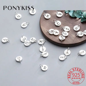 925 Silver Round A-Z Letter Pendant Necklace DIY Jewelry Accessory
