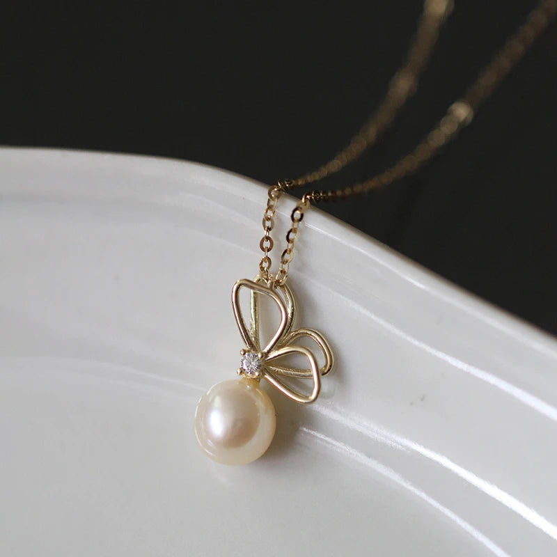 925 Sterling Silver Butterfly Pearl Pendant Necklace