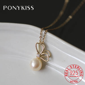 925 Sterling Silver Butterfly Pearl Pendant Necklace