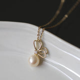 925 Sterling Silver Butterfly Pearl Pendant Necklace