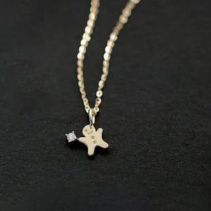 925 Silver Gingerbread Man Zircon Choker Necklace Cute Jewelry for Women