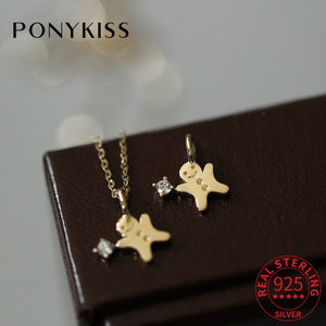 925 Silver Gingerbread Man Zircon Choker Necklace Cute Jewelry for Women