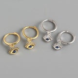 925 Silver Eye Zircon Hoop Earrings Women Party Fine Jewelry