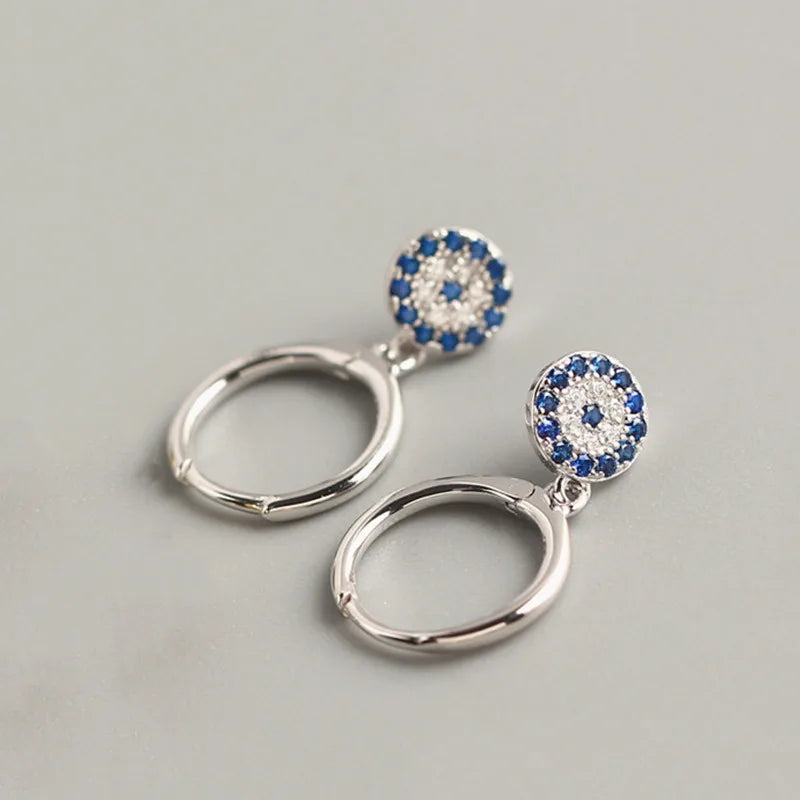 925 Silver Eye Zircon Hoop Earrings Women Party Fine Jewelry