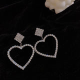 925 Silver Hollow Heart Square Stud Earrings with Zircon