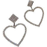 925 Silver Hollow Heart Square Stud Earrings with Zircon
