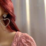 925 Silver Hollow Heart Square Stud Earrings with Zircon