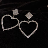 925 Silver Hollow Heart Square Stud Earrings with Zircon