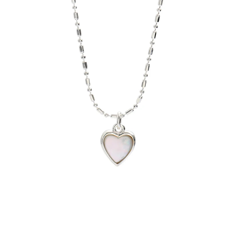 925 Silver Heart Shells Rice Chain Chokers Necklace for Women