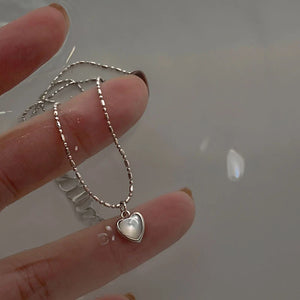 925 Silver Heart Shells Rice Chain Chokers Necklace for Women