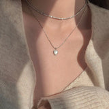 925 Silver Heart Shells Rice Chain Chokers Necklace for Women