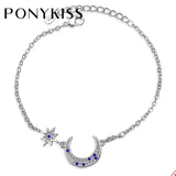925 Silver Moon Star Zircon Bracelet for Women