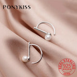 925 Silver Pearl D Shape Hoop Earrings for Women