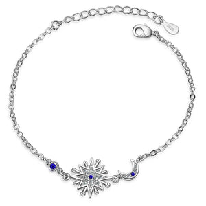 925 Silver Star Moon Zircon Bracelet Women Party Anniversary Jewelry