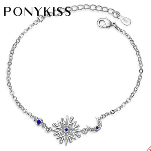 925 Silver Star Moon Zircon Bracelet Women Party Anniversary Jewelry