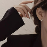 925 Silver Zircon Square Stud Earrings Women OL Fine Jewelry
