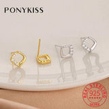 925 Silver Zircon Square Stud Earrings Women OL Fine Jewelry